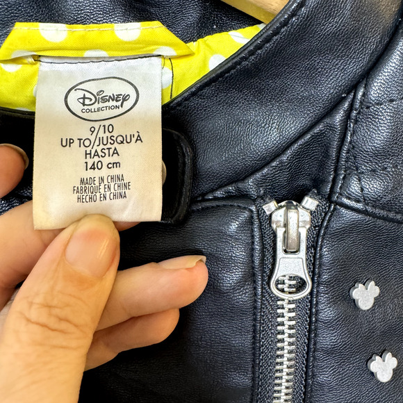 Disney Minnie Mouse Faux Leather Girls Jacket Black Moto Zip Up Youth Size 9/10 - Picture 6 of 8